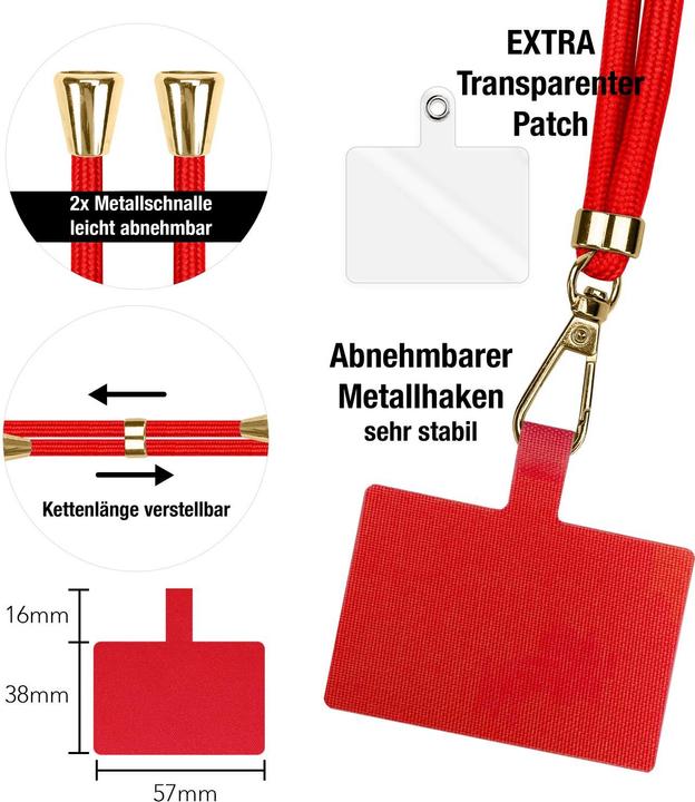 Immagine prodotto Nalia Handyband + Pad für Hülle zum Umhängen, Karabinerhaken Anhänger aus Metall (gold)