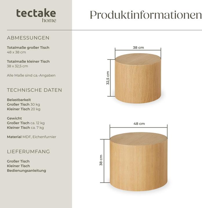 Image du produit tectake Danny (Ø 48 x 38 cm, Ø 38 x 32.5 cm)