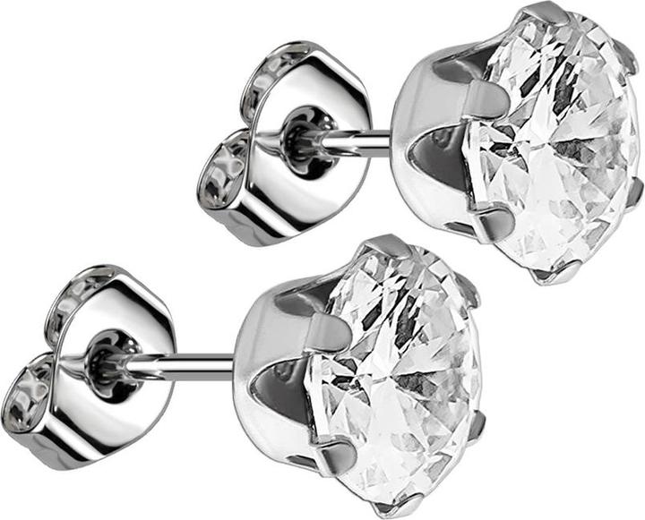 Star Piercing Ohrstecker mit rundem Kristall silber (ohne Messing, Chirurgenstahl 316L)