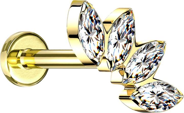 Actual product image Star Piercing Micro Labret internal thread gold plated compartments with four crystals silver (without brass)