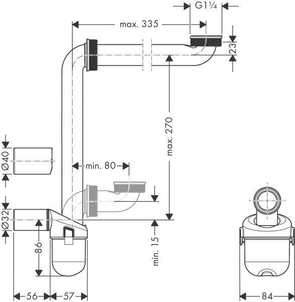 Produktbild hansgrohe Raumsparsiphon, für Waschtische, 50mm, 54235000 (Waschmaschinen-Siphon)