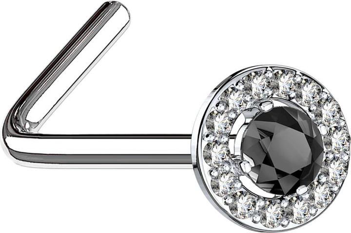 Immagine prodotto Star Piercing Borchia da naso angolata con cerchio in cristallo argento e grande cristallo nero (Ottone, Acciaio chirurgico 316L)