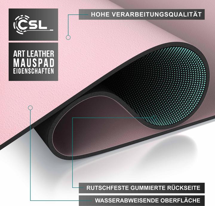 Actual product image CSL Mouse pad, mouse mat XXL, elegant leather look, desk pad 900 x 400 mm, rose (XXL)