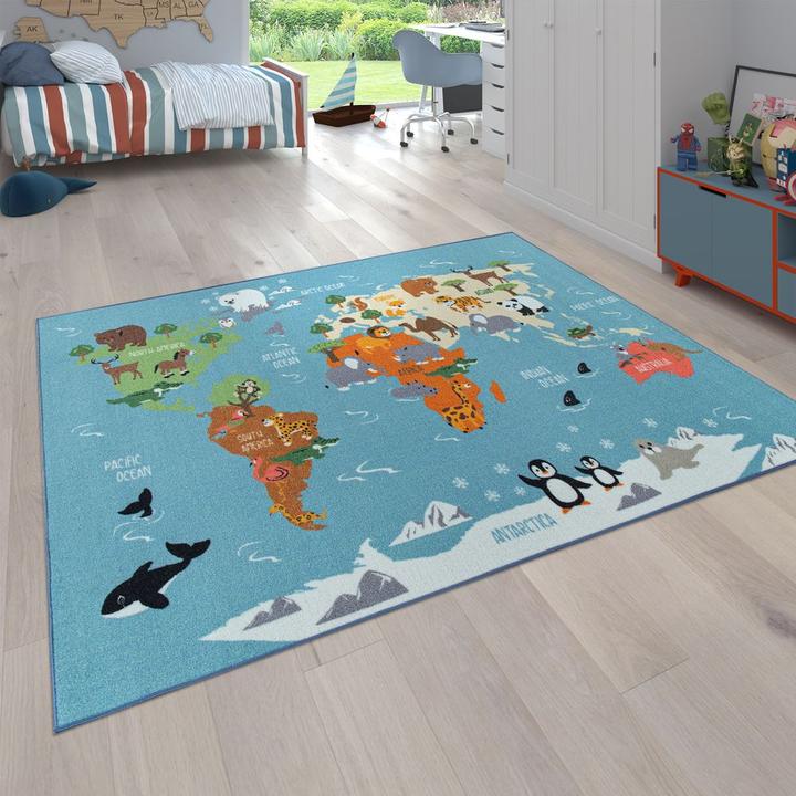 Actual product image Paco Home Weltkarten-Design Tiere (200 x 200 cm)
