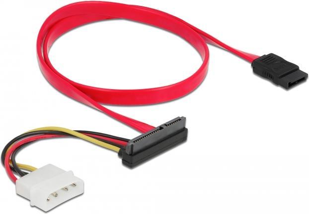 Actual product image Delock Cable SATA 6 Gb/s 7 pin female + Molex 4 pin power male > SATA 22 pin female top angled 50 cm
