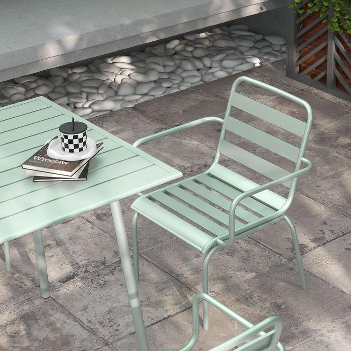 Produktbild Swisshandel24 5 tlg. Sitzgruppe, Gartenmöbel-Set Sitzgarnitur mit 1 Esstisch, 4 stapelbare Stühlen, Stahl, Grün (80 cm)