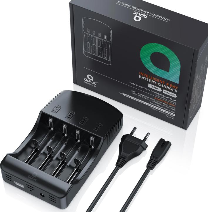 Actual product image Aplic Battery charger 2000 mA, universal battery charger with USB powerbank function, 4x charging slots (A, C, AAA, AA, Chargers without battery)