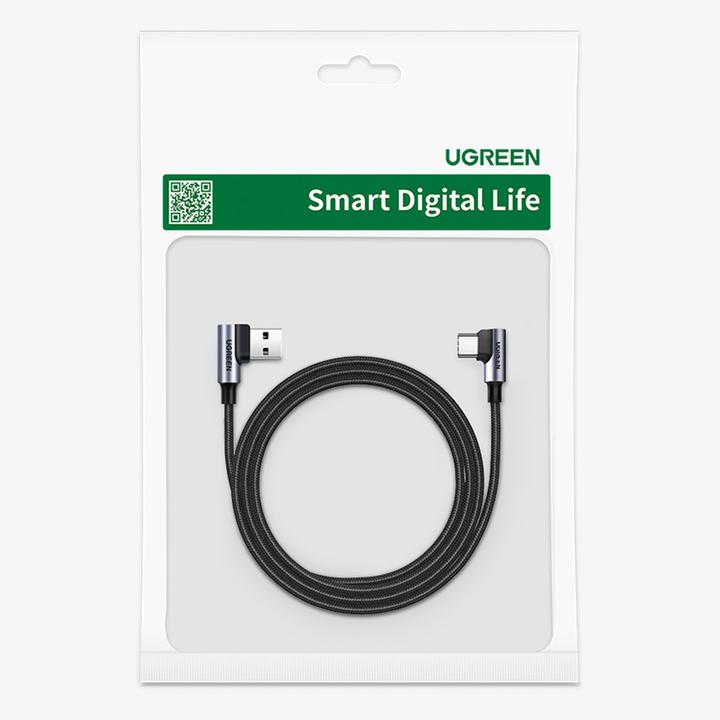 Actual product image Ugreen USB-C to USB-A 2.0 Angled Cable US176, 3A, 3m (Black) (3 m, USB 2.0)