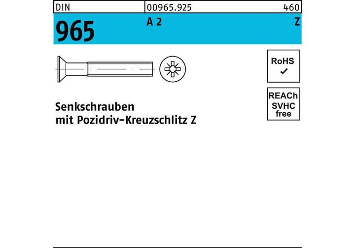 Produktbild Senkschraube DIN 965 Kreuzschlitz-PZ M 6 x 12 -Z A 2