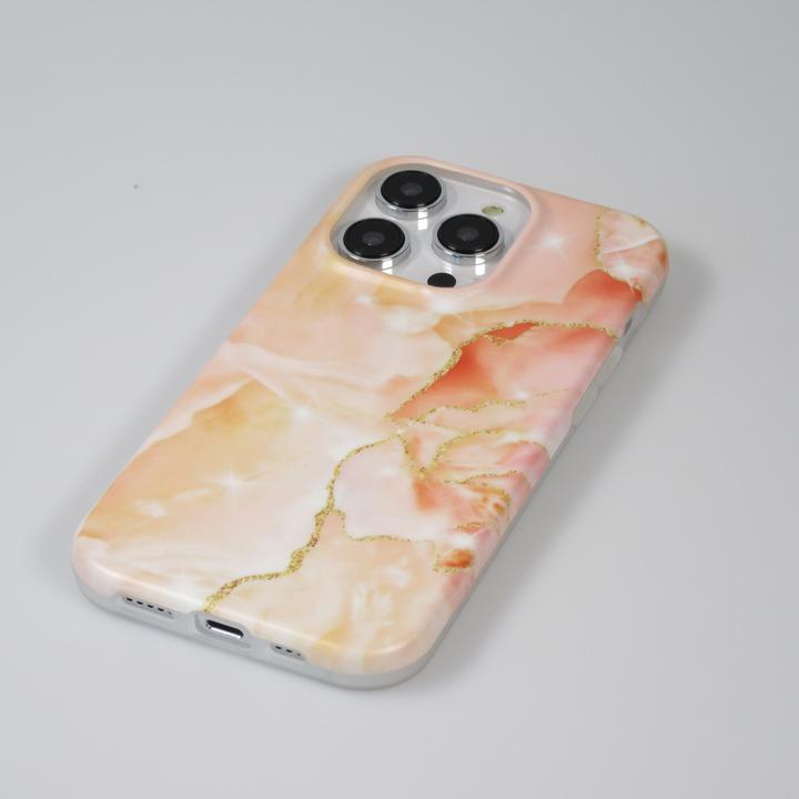 Image du produit PhoneLook Coque Silicone rigide mat avec effet marbre imprimé saumon (Apple iPhone 14 Pro)