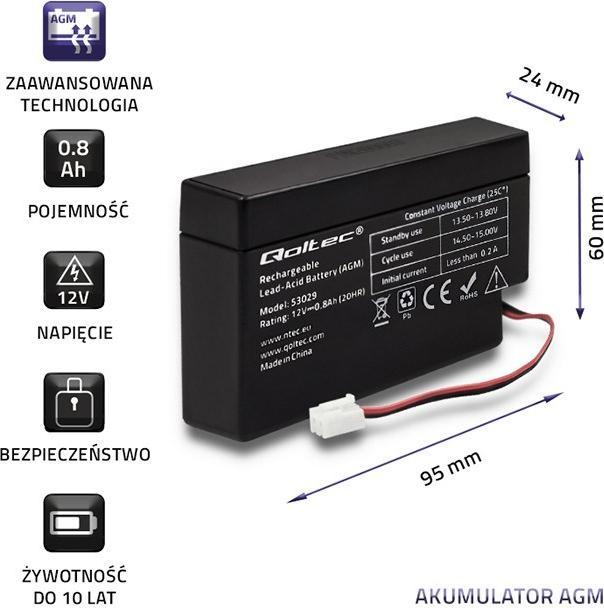 Produktbild Qoltec 53029 (12 V, 800 mAh)