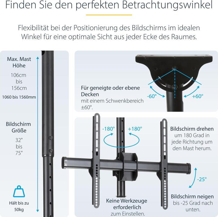 Actual product image StarTech Flat-Screen TV Ceiling Mount (Ceiling, 75", 50 kg)