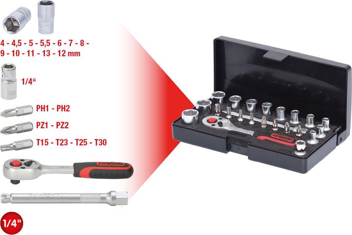 Produktbild KS Tools 1/4" Steckschlüssel-Satz (13 mm, 8 mm, 10  mm, 4 mm, 11 mm, 7 mm, 12 mm, 6 mm, 9 mm, 5 mm)