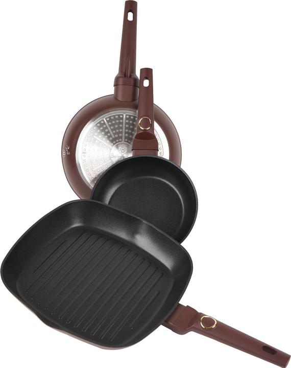 Produktbild BerlingerHaus Design-Pfannen-Set, inkl. 2 Bratpfannen und 1 Grillpfanne, Ã˜ 20/24/28cm, bordeaux (28 cm, Pfannenset + Topfset, Aluminium)