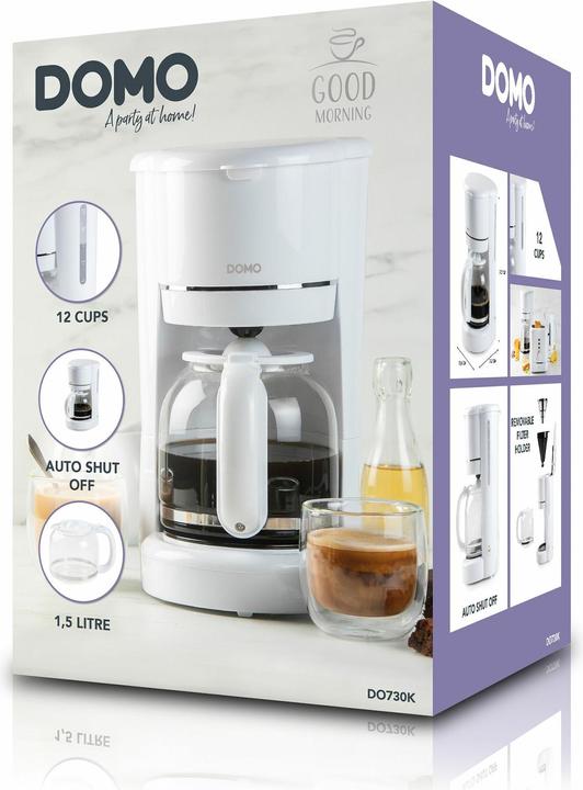 Image du produit Domo CAFETIÈRE BLANCHE DO730K 900W 1,5L 12 TASSES PORTE-FILTRE AMOVIBLE ARRÊT AUTOMATIQUE