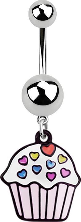 Star Piercing Banane silber mit Anhänger Cupcake (ohne Messing, Chirurgenstahl 316L)