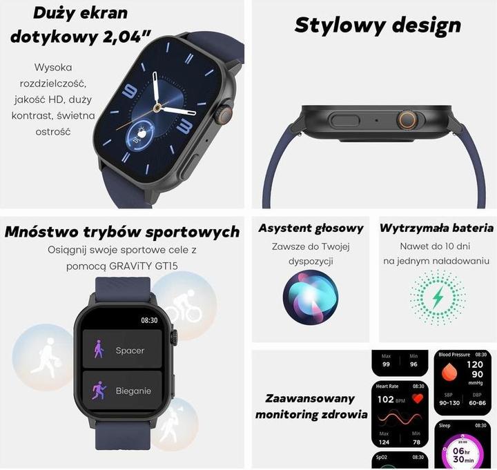 Actual product image Gravity GT15-12 Damen-Smartwatch, marineblaues Silikonarmband + schwarzes Armband