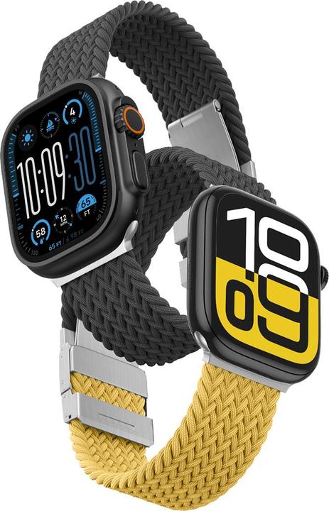 Produktbild Amazingthing 2er-Set Blend Band für Apple Watch 45/46/49 mm - Gelb-Schwarz/Schwarz (Edelstahl, Nylon)