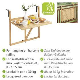 Produktbild Wenko Bambus Balkon-Klapptisch Mod. Waikiki zum Einhängen an Balkongeländer (64 cm)