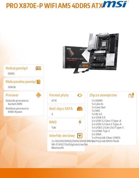 Actual product image MSI PRO X870E-P WIFI AM5 ATX MB (AM5, AMD X870E, ATX)
