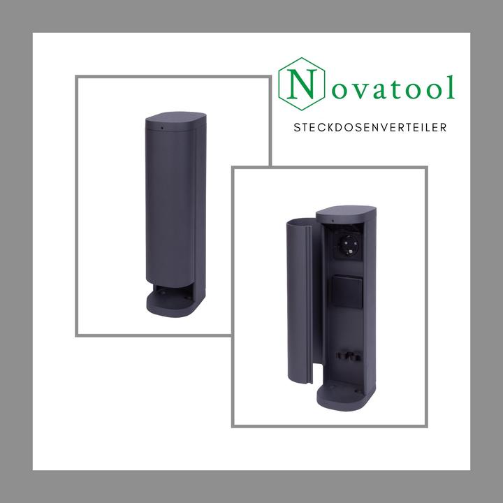 Produktbild Novatool 1x Steckdosenturm 2-fach aussen Anthrazit rund mit Blende IP44 Steckdose Aussen