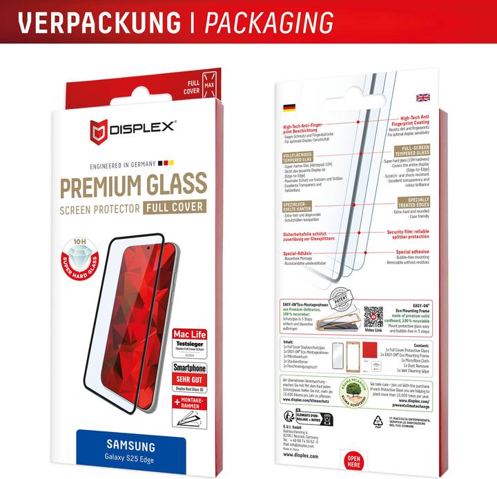 Produktbild Displex Premium Glass, Full Cover Panzerglas (1 Stück, Samsung Galaxy S25 Edge)