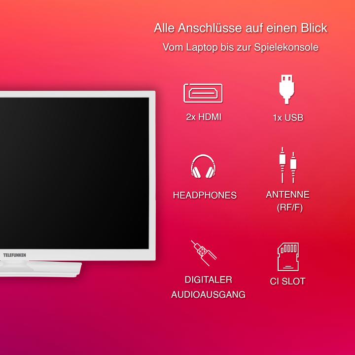 Produktbild Telefunken 24 Zoll Fernseher XH24O550M-W - HD-Ready Fernseher mit integriertem Triple-Tuner, weiss (24", LED, HD, 2025)
