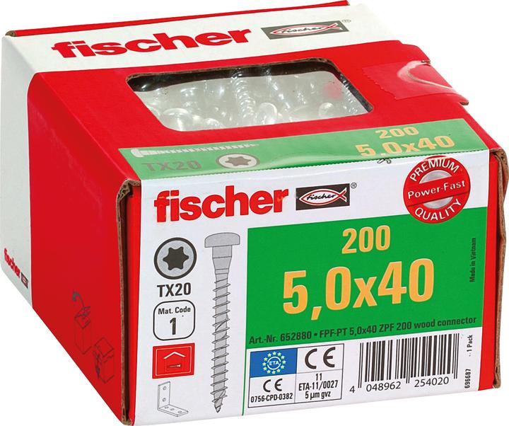Image du produit Fischer Connecteur bois Vis Pan-Head 5x40 mm, 200 pièces (200 Vis par pièce)