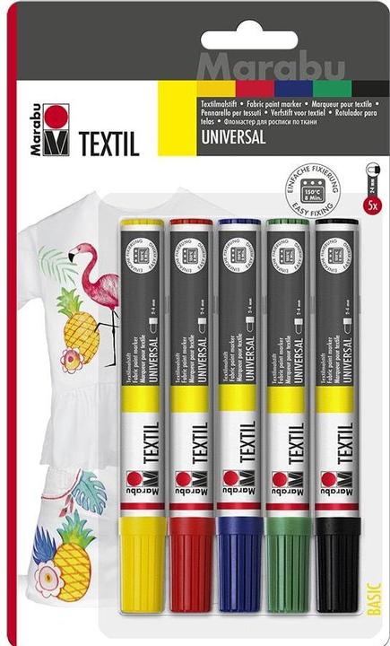 Actual product image Marabu Textil Painter (Yellow, Green, Black, Red, Dark Blue, 4 mm, 5 x)
