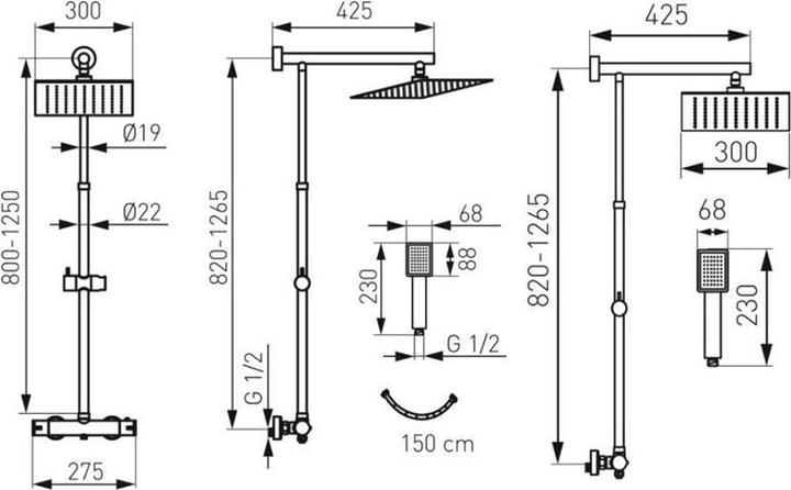 Immagine prodotto FERRON Set doccia Tytan con soffione termostatico cromato (NP75SQ-TRV7U)