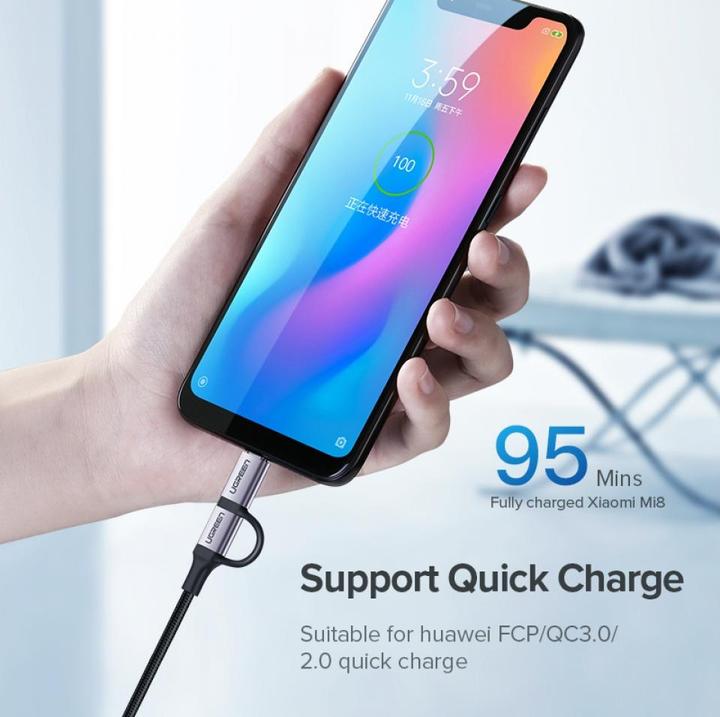Produktbild Ugreen 2-in-1 USB-C / MicroUSB auf USB & Sync QC 3.0 (1 m, USB 2.0)