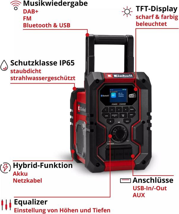 Actual product image Einhell Baustellenradio Akku-Radio TE-CR 18 Li DAB+/FM/BT, Solo (DAB+, Bluetooth)