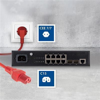 Produktbild Powercord mains connector CEE 7/7 male (angled) - C15 red 2 m (2 m)