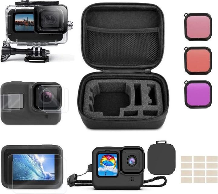Ueli Express GoPro Hero 12 / 11 / 10 / 9 Black Custodia impermeabile Filtro subacqueo e starter set da viaggio (Eroe 12, Hero 11 Nero, Hero 10 Nero, Eroe 9 nero)