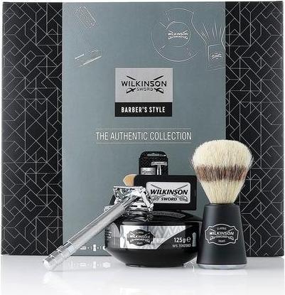 Actual product image Wilkinson Barber's Style for Men Authentic Collection Double Edge Razor with 5 Blades Shave Brush and Soap Bow