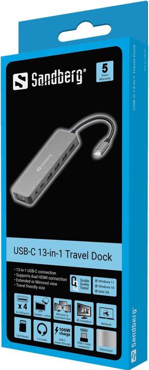 Image du produit Sandberg 13-in-1 Travel Dock (USB-C, 1 Ports)