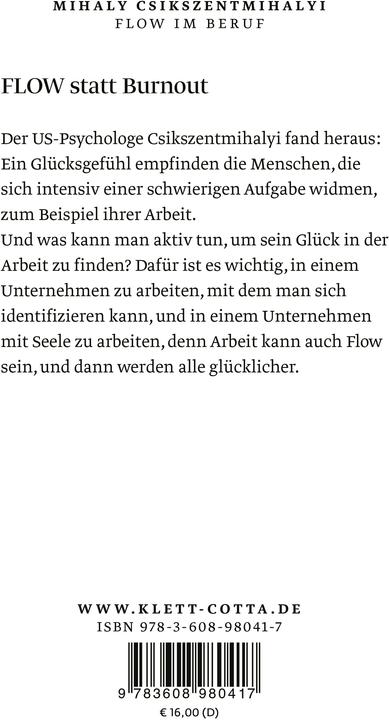 Produktbild Flow im Beruf (Deutsch, Mihaly Csikszentmihalyi, 2014)