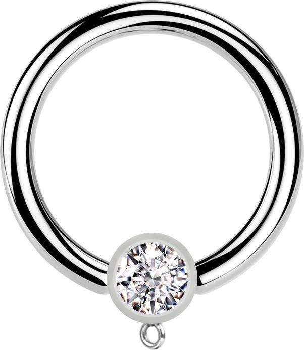 Star Piercing Micro Closure Ring silber mit Zylinder Kristall silber Ring für Anhänger (ohne Messing, Chirurgenstahl 316L)