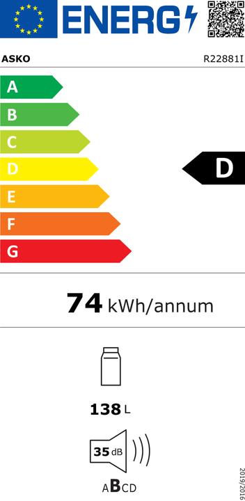 Energie-Label Asko Unterbau-Kühlschrank Einbau PREMIUM R22881I (138 l)