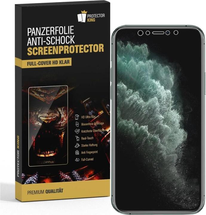 Produktbild Protectorking 1x Panzerfolie Anti-Shock Full Cover HD Klar (1 Stück, Apple iPhone XS Max)
