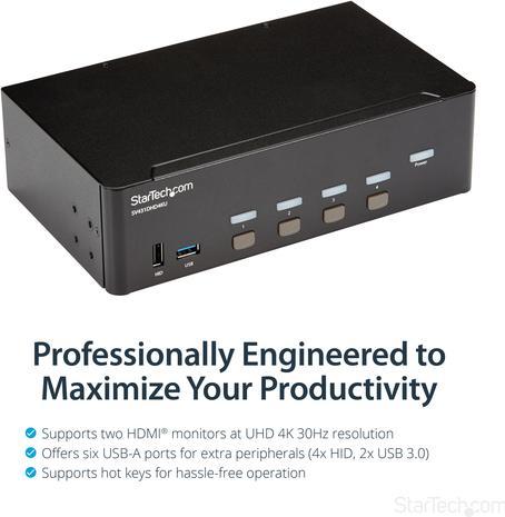 Actual product image StarTech KVM Switch HDMI 4 Port - 4K 30 Hz - KVM Extender for HDMI - KVM HDMI Switcher