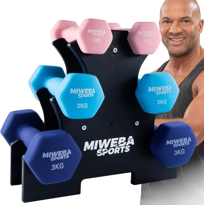 Actual product image Miweba Sports Gymnastics Dumbbell Set NKH120 1-3kg Non-Slip Dumbbell Rack Dumbbells (Pink, Turquoise