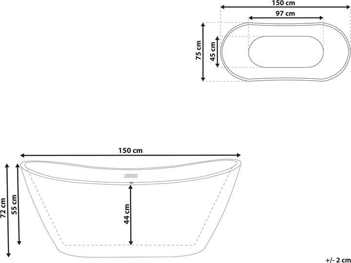 Actual product image Beliani Bathtub freestanding black oval 150 x 75 cm ANTIGUA (180 l, 75 cm, 150 cm)