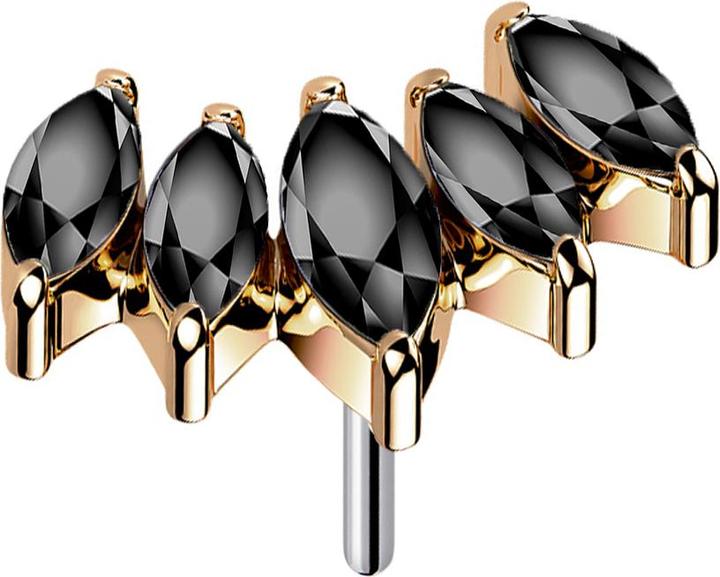 Immagine prodotto Star Piercing Ventaglio Threadless in oro rosa con cinque cristalli neri (Titanio G23, senza ottone)