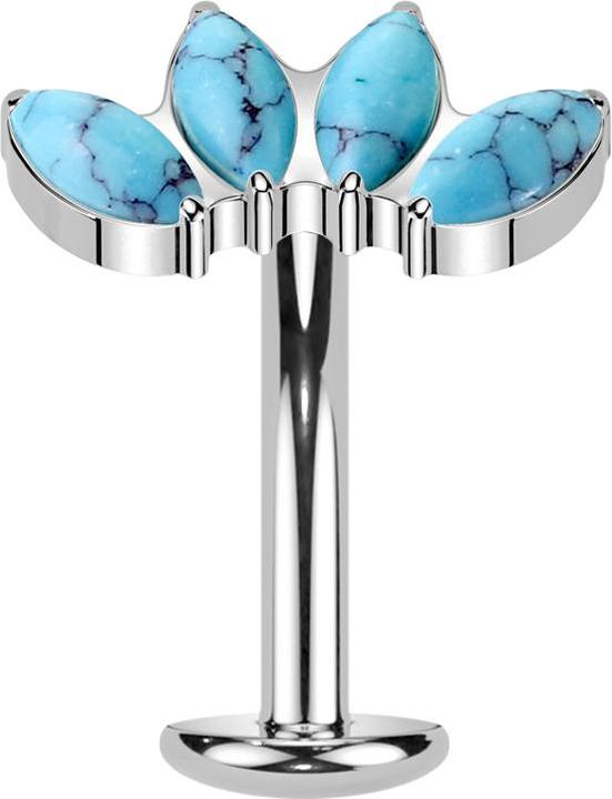 Actual product image Star Piercing Threadless Labret-Stab Banane silber vier Ovale Türkis Steine (Titanium G23)