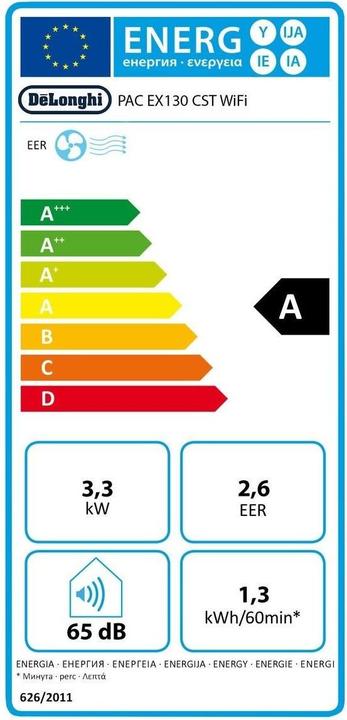 Label énergétique De'Longhi PAC EX 130 CST WIFI (48 m², 13000 BTU/h)
