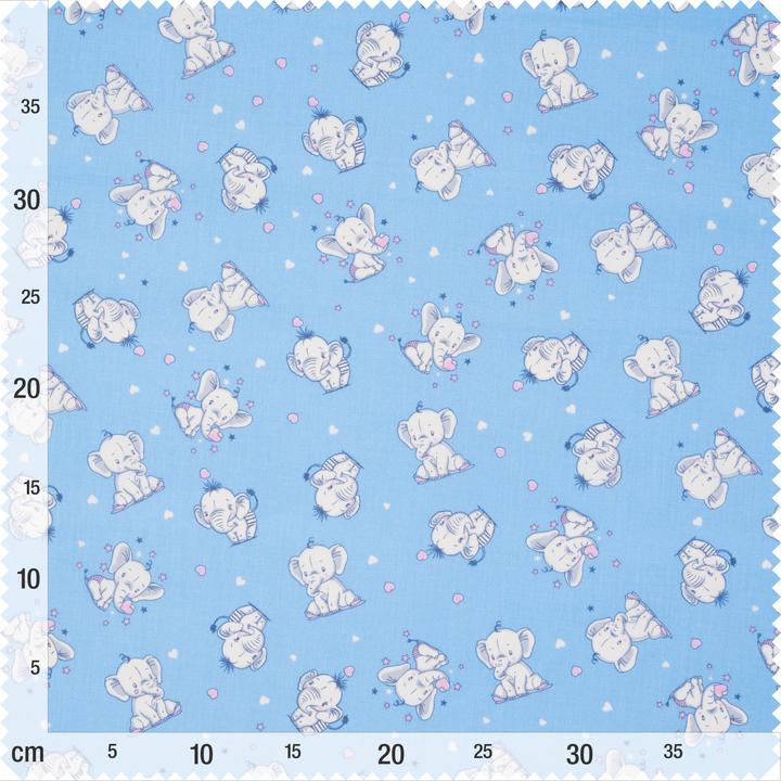 Produktbild VBS Baumwoll-Stoff "Kleine Elefanten" Hellblau, 140 cm breit, Meterware
