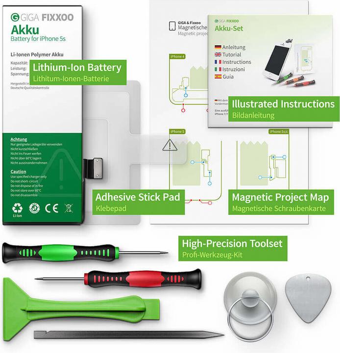 Immagine prodotto Giga Fixxoo Set completo di batterie per iPhone 5s (Accumulatore di carica elettrica, iPhone 5S)