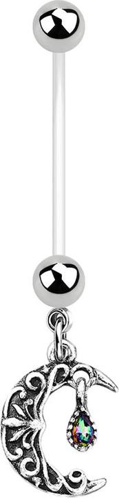 Produktbild Star Piercing Banane transparent mit zwei Kugeln silber Anhänger Halbmond mit Kristall (Messing, Bioflex, Chirurgenstahl 316L)