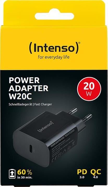 Image du produit Intenso Power Adapter W20C, 20W, USB-C Anschluss, für iPhone, Samsung Galaxy, iPad und mehr, schwarz (20 W)